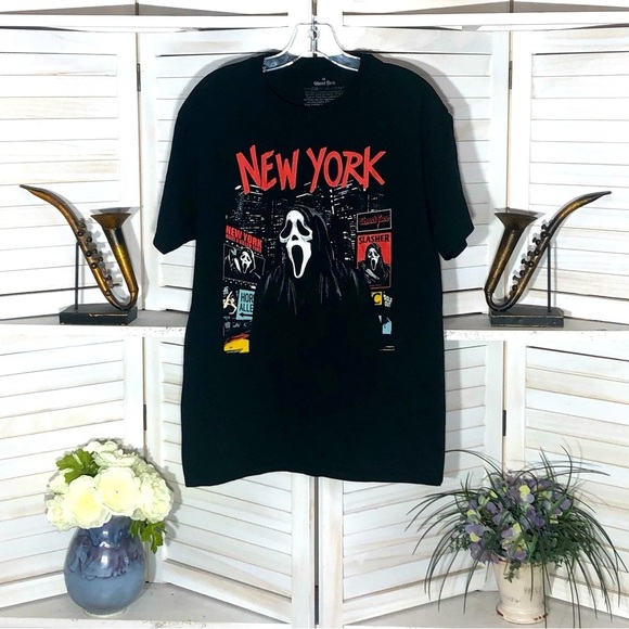 Scream ghost face New York slasher T-shirt Halloween black urban design Sz M - Picture 1 of 6